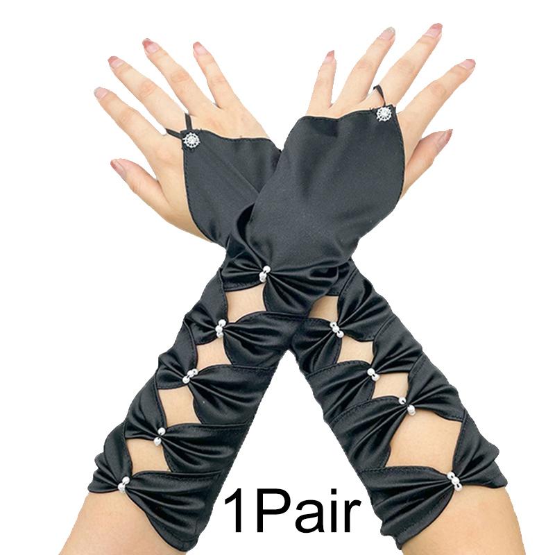 

1 пара атласных длинных свадебных вечерних перчаток без пальцев из полиэстера однотонного цвета для женщин чёрный