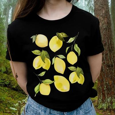 Süße Zitronenfrucht Grafik Tops Kurzarm Locker Botanisches T-Shirt Damen Retro Ästhetische T-Shirts Vintage Cottagecore Kleidung