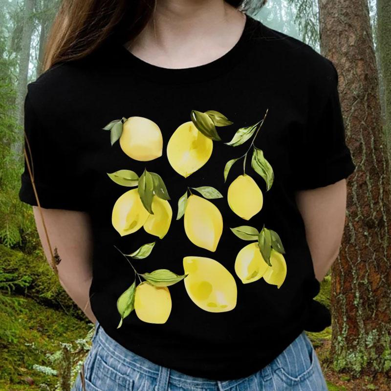 Cute Lemon Fruit Graphic Tops Short Sleeve Loose Botanical Tshirt Women Retro Aesthetic TShirts Vintage Cottagecore Clothing