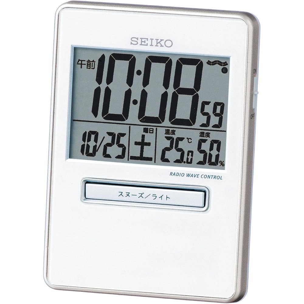 Seiko Clock Traveler Radio-Controlled Digital Alarm Clock with Calendar, Temperature, and Humidity Display, White Pearl SQ699W SEIKO