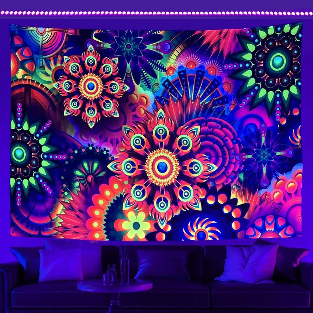 Astronauts UV Fluorescent Tapestry Black Light  Aesthetic Wall Hanging Hippie  for Bedroom Indie Room Decor
