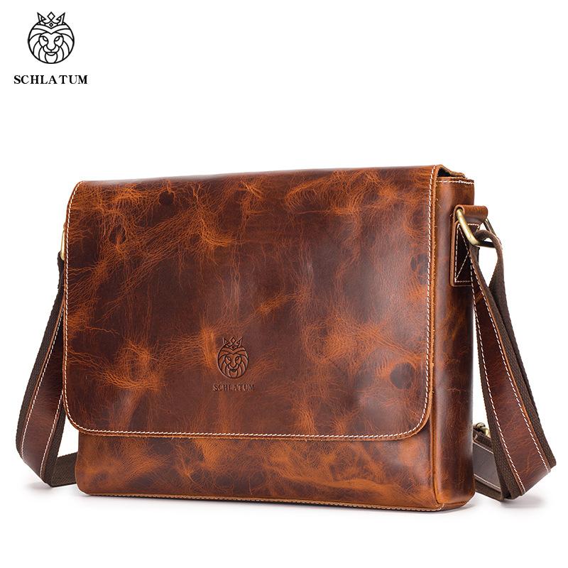 Men's Fashionable Single-shoulder Crossbody Bag, Men's Retro Oil-wax Genuine Leather Messenger Bag