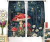 Rustic 70s Mushroom Frog Daisy Blackout Curtains Vintage Watercolor Spring Misty Forest Wildlife Frogs Printed Perforated Curtai