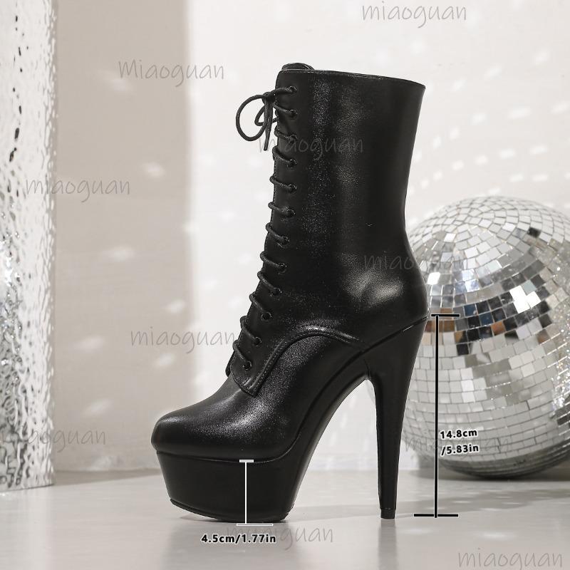 Женские ботильоны на очень высоком каблуке Черные Белые Искусственная кожа Толстая подошва Платформа для женщин Уличный стиль Botines Панк Ботильоны 43 чёрный 5300₽