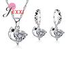 Shiny Girls Party Wedding Jewelry Set 925 Sterling Silver Color Cubic Zircon Heart Bow Earring/Necklace Set For Women Pendant