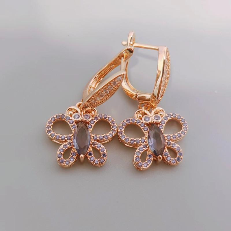 Cercei cu picătură fluture cu zircon mov la modă coreeană pentru femei, cercei de culoare aurie, bijuterii, accesorii de petrecere