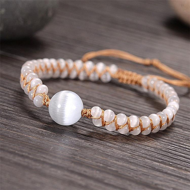 

Белый Розовый Опал Натуральный Камень Плетение Йога Браслет Дружбы Исцеление Опал Камень Плетеный Браслет