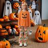 Kids Girls Halloween Outfit Spring Autumn Long Sleeve Pumpkin Printed Skirt Pants Two Piece Set Fashion Casual Children Clothing