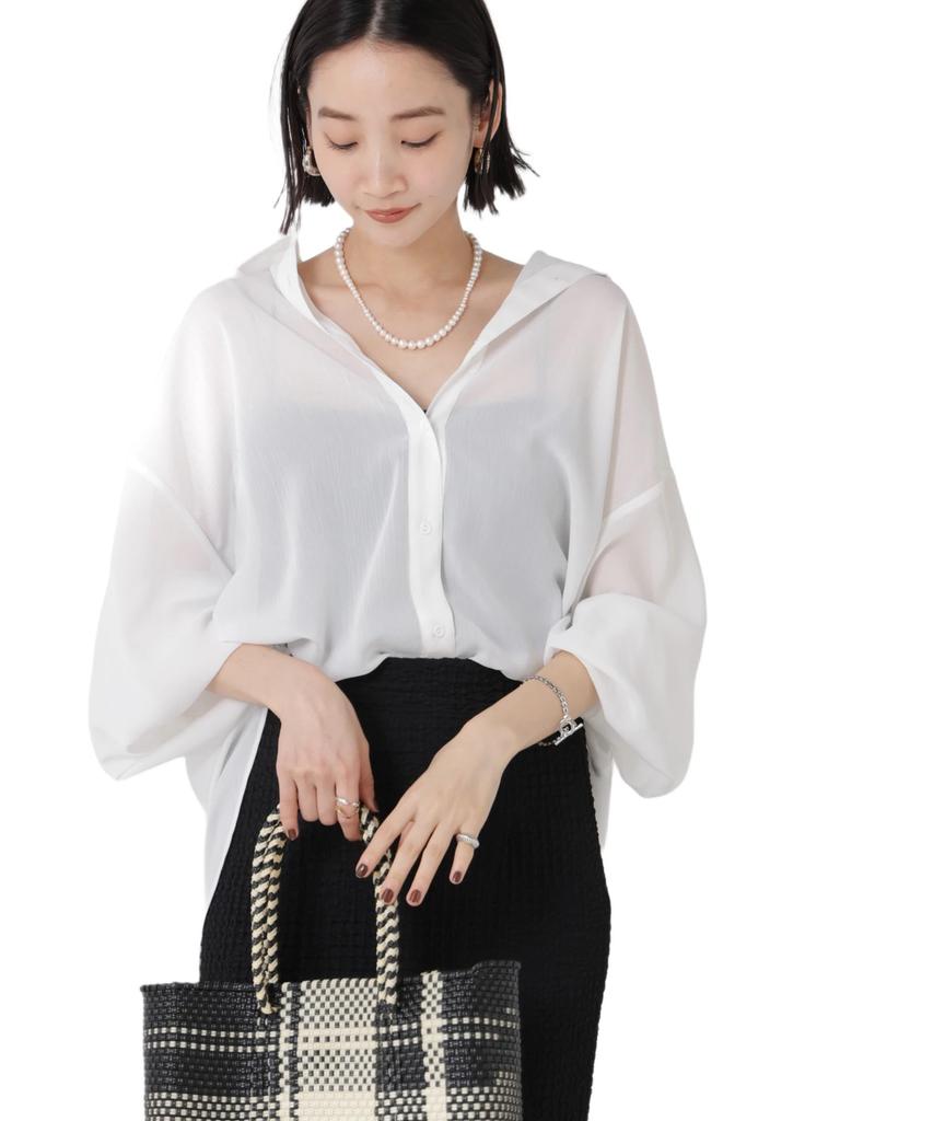Nano Universe Sheer Oversized Size F Women's Shirt, 030, White, 673-5120318