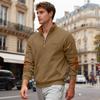 Men's Casual Oversized Solid-Color Outdoor Fleece-Lined Patchwork Zipper Stand-Up Collar Sweatshirt