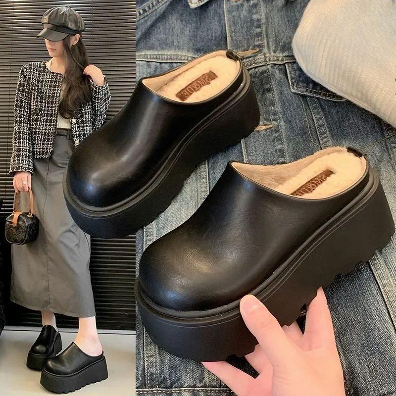New Style of Height-increasing Thick-soled Cotton Shoes for Women with Half-drag and Anti-slip Properties