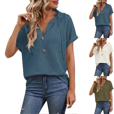 Spring And Summer New Women's Tops Solid Color Buttons Fashionable Ladies Short Sleeves