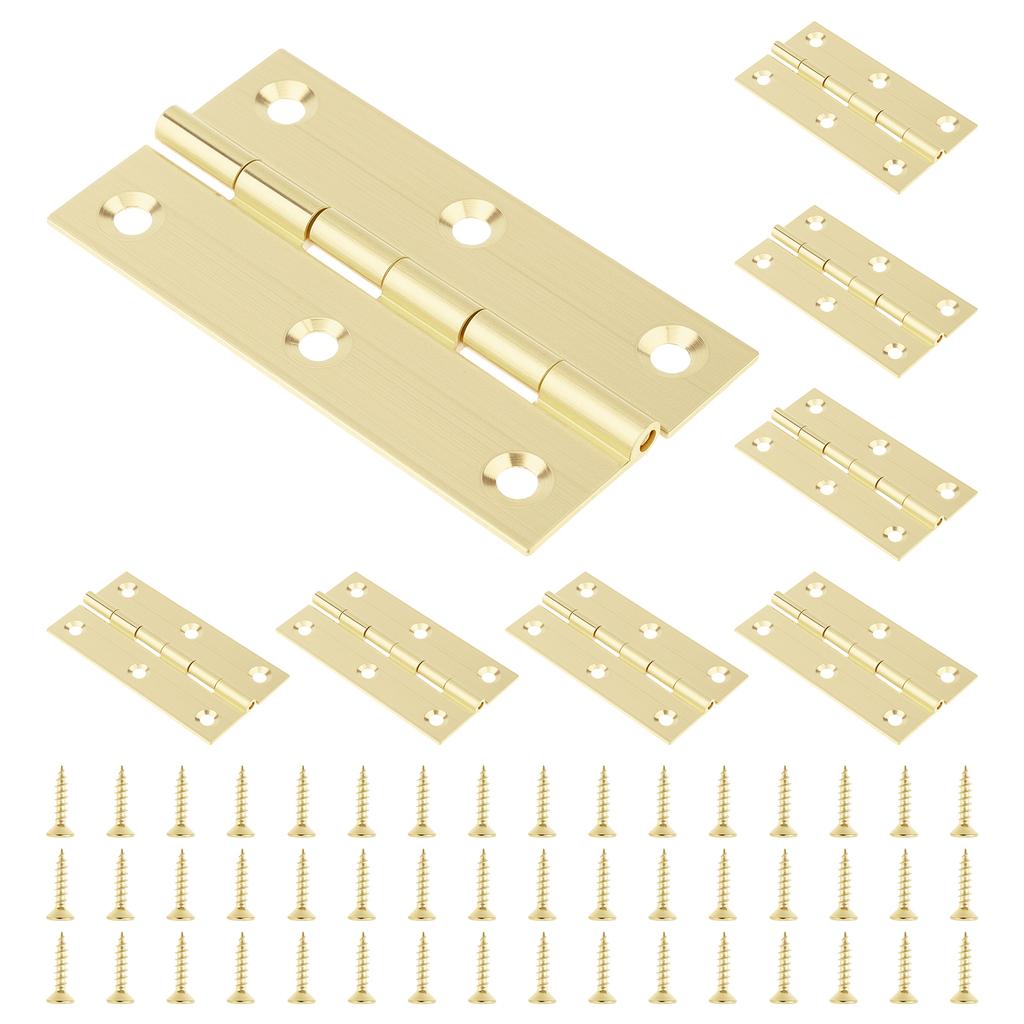 8 Pcs Solid Brass Butt Hinges with 48 Pcs Screws for Furniture, Cabinet, Drawer, Wood Box - Heavy Duty Folding Hardware