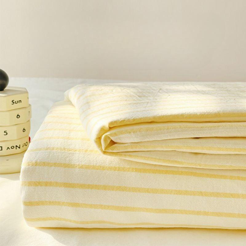 Japanese Striped Skin-friendly Thick Solid Bed Sheet with Pillowcase for Single Double Student Dormitory