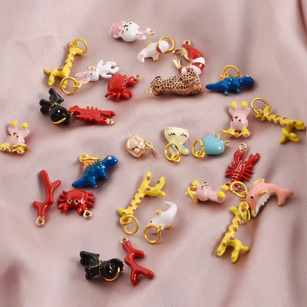 2pcs Fashion Animal Charm Enamel Lobster Rabbit Giraffe Stereoscopic DIY Pendant Charms For Jewelry Making Supplies Accessories