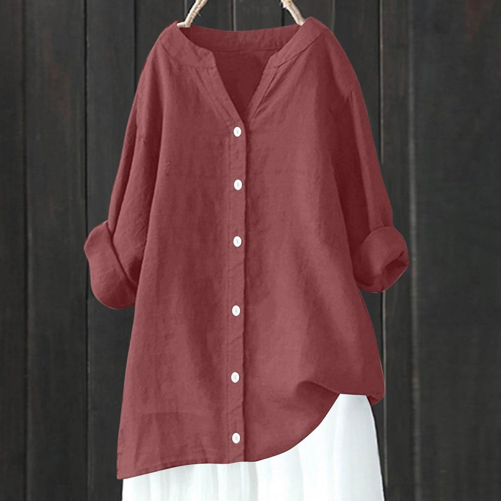 Camicia Casual da Donna a Maniche Lunghe con Bottoni Colorata e Ampia
