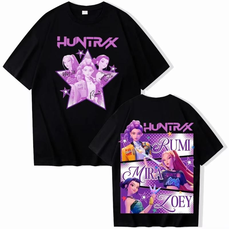 Kpop Demon Hunters Fanmerch Mira Rumi Zoey Huntrix Shirt Summer Graphic Shirts Fan Gift Women Casual Cotton Oversized Tees Tops
