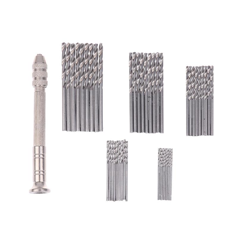

50Pcs Aluminum Alloy Precision Pin Vise Hobby Drill With Model Twist Hand Drill Bits Set High Speed Hole Opening DIY 2 Colors срібний