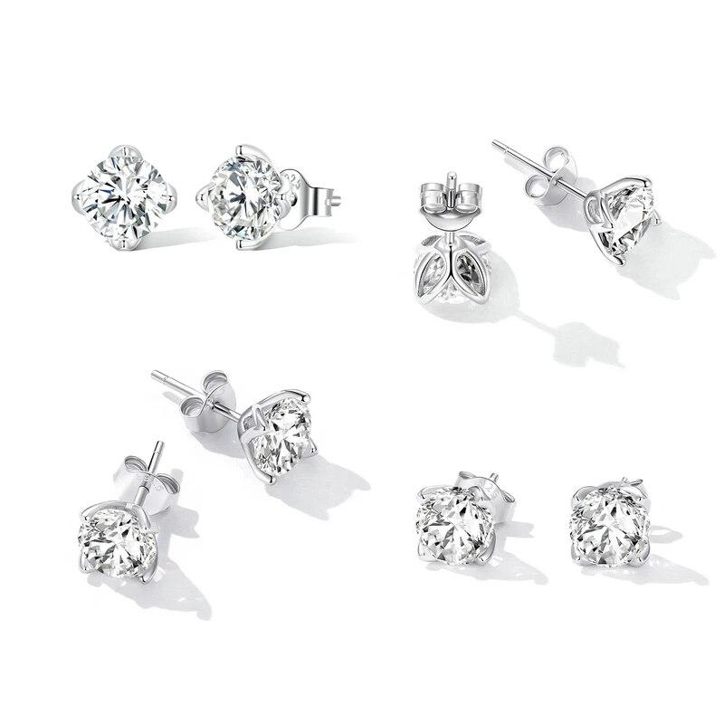 D Color VVS1 EX 1CT Moissanite Stud Earrings for Women 925 Sterling Silver Wedding Gift Top Quality Dazzling Earrings