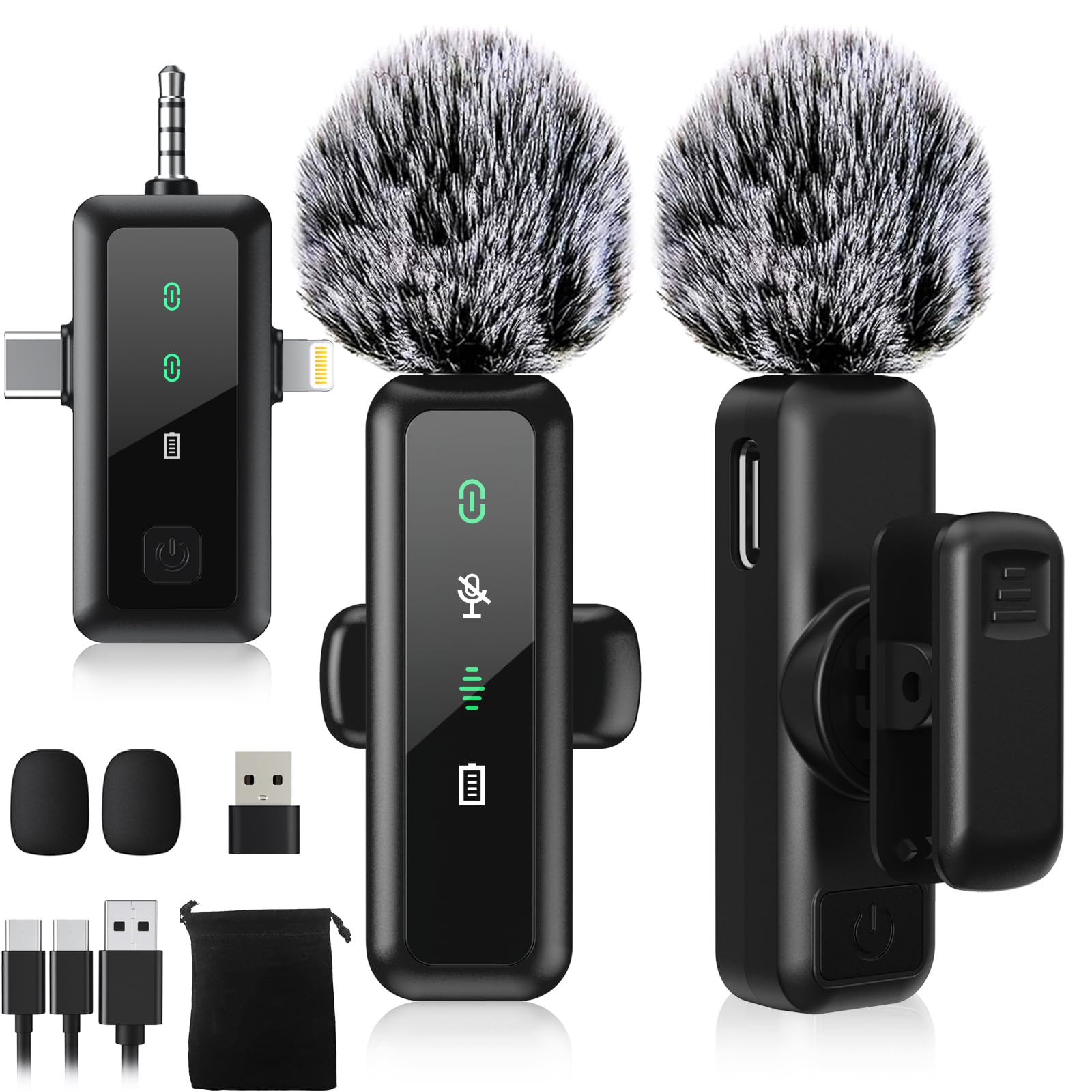 

BILIWAL Wireless Lapel Compatible with and PC Instant 5X LED Noise 9 Hours of Continuous Sound Set with USB Storage and 2 Windproof Hair Ideal for