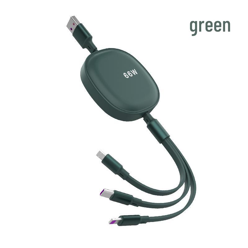 Three-in-One Retractable 6A Fast Charging Cable for Apple, Android, and Type-C Devices