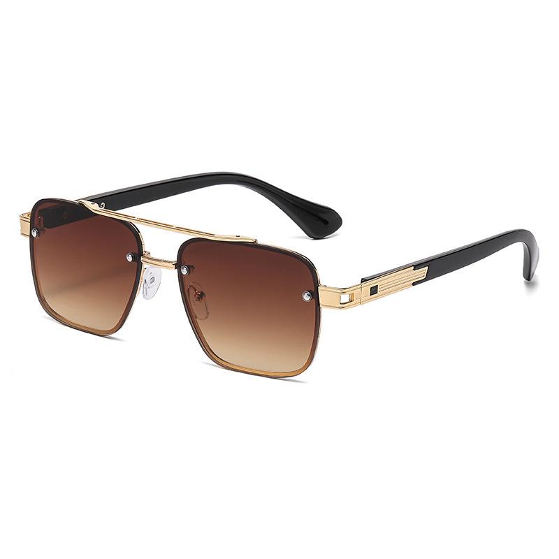 Metal Double-Bridge Square Sunglasses Unisex Versatile Aviator Outdoor UV Protection Glasses Classic Trendy Travel Eyewear