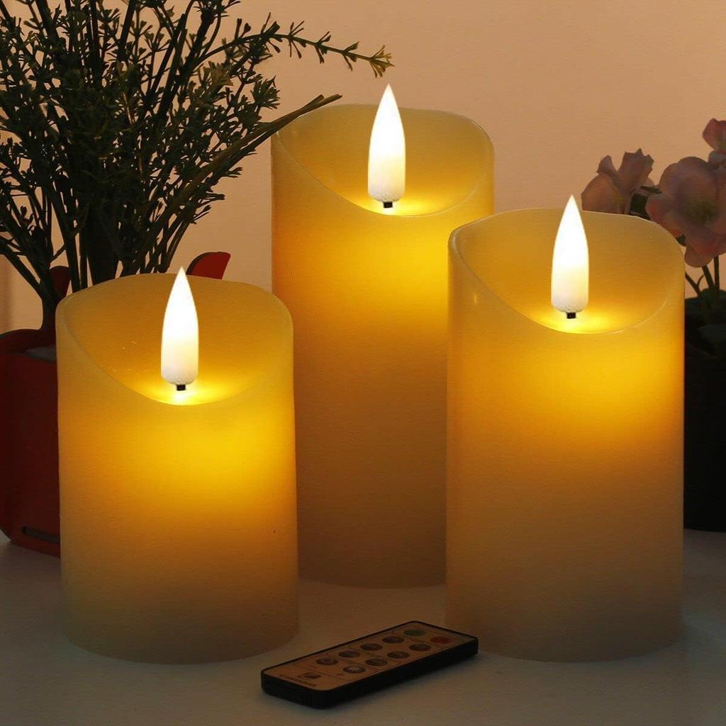 Kammoy Rechargeable Flameless Candle, LED Flickering Candles Tea Lights Pillar Candles Sets with Adjustable Brightness and Timing Remote, Warm Light