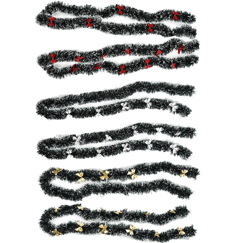 Dark Green & White Edge Christmas Tree Garland - 2m Mini Tinsel with Baby's Breath Ornaments