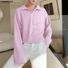 INCERUN Oversized Men Lapel Neck Long Sleeve Solid Loose Casual T-Shirts Tops