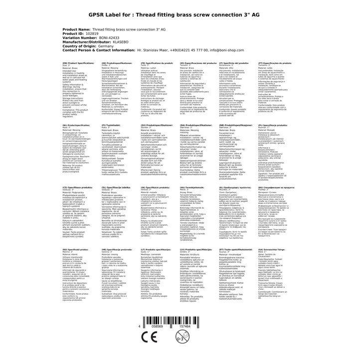 Raccord Laiton Fileté 3 Pouces AG - Plomberie, Chauffage