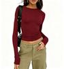 Autumn Long-Sleeve Slimming Pullover: Women's Round Neck Top