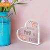 2D Flat "The Best Mom in The World" Heart-Shaped Acrylic Decorative Plaque, Pink Floral Design, Home Decor Plaque Hanging Wall Art Decorative Garden D