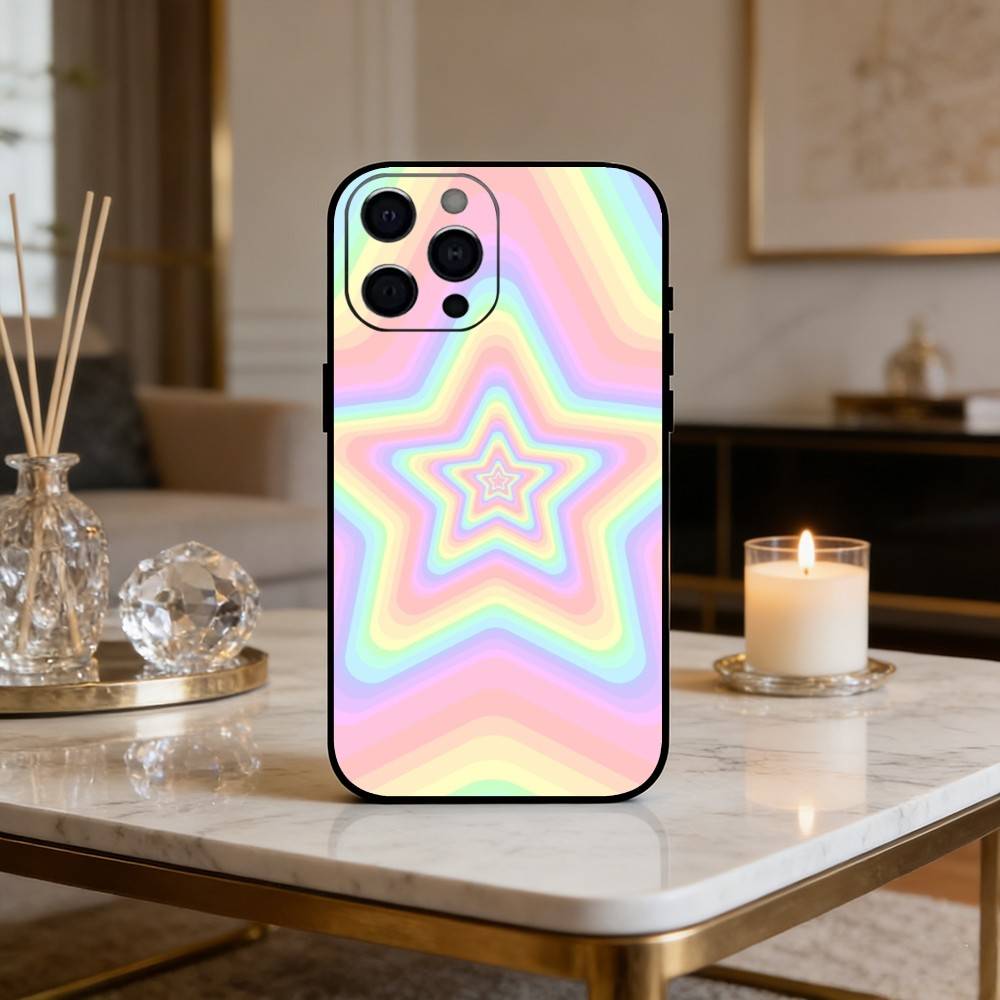 C-Cute cartoon star pattern Phone Case For iPhone 16,15,14,13,12,17,Pro Max,Plus Silicone Black Case