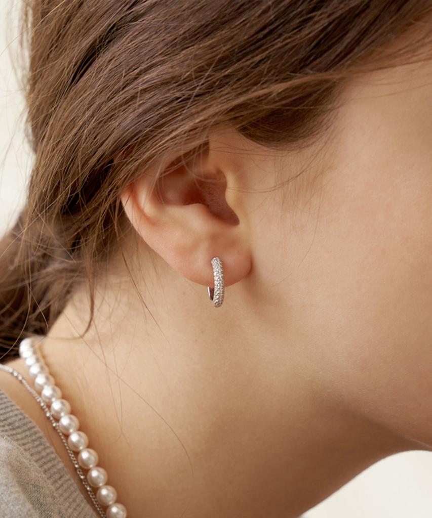 Tatiana [Silver 925] Pave Round One-Touch Hoop Earrings_Ec1728