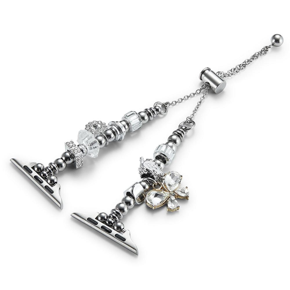 

Beaded Bracelet Band for Apple Watch Series 10 42mm/9 8 7 41mm/SE (2023) SE (2022) SE 6 5 4 40mm/3 2 1 38mm Jewelry Watch Strap Silver/Bowknot