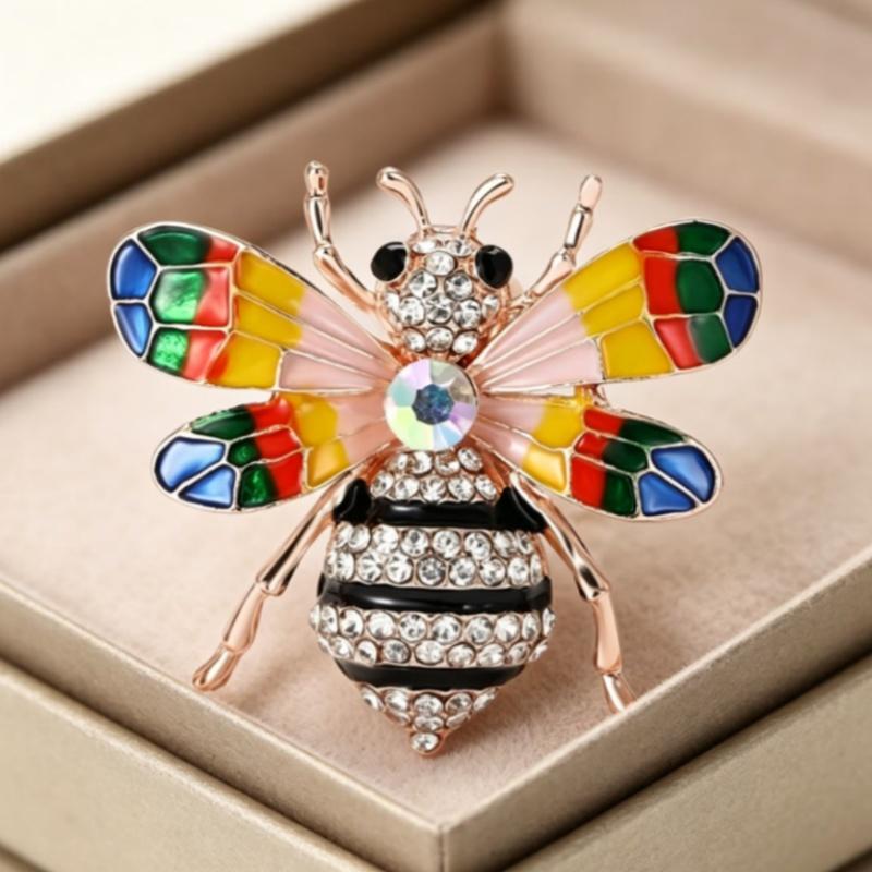 Exquisite Rhinestone Bee Brooch Smooth Enamel Colorful Wings Sparkling Crystal Pin for Women Daily Gifting Accessory