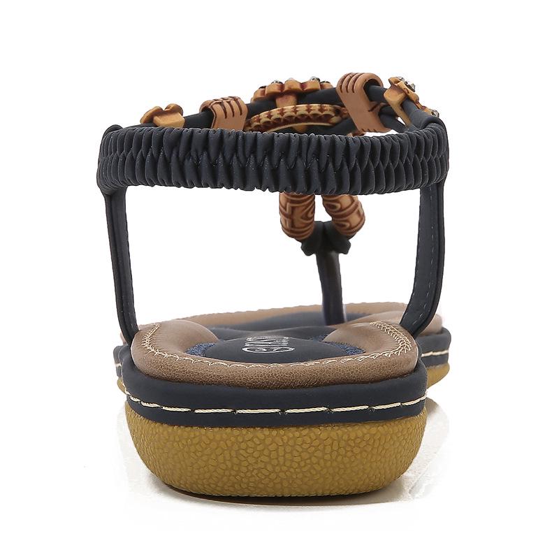 Bohemian Wood Bead Woven Plus Size Flat Women's Sandals for Summer 2025