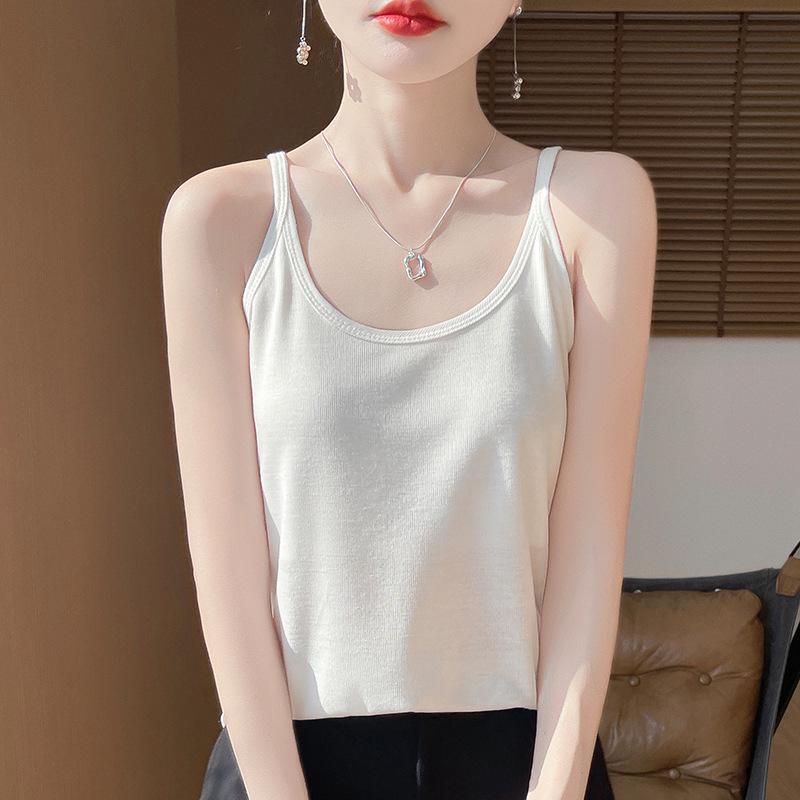Trendy Summer Spaghetti Strap U-Neck Solid Sleeveless Women's Fashion Vest