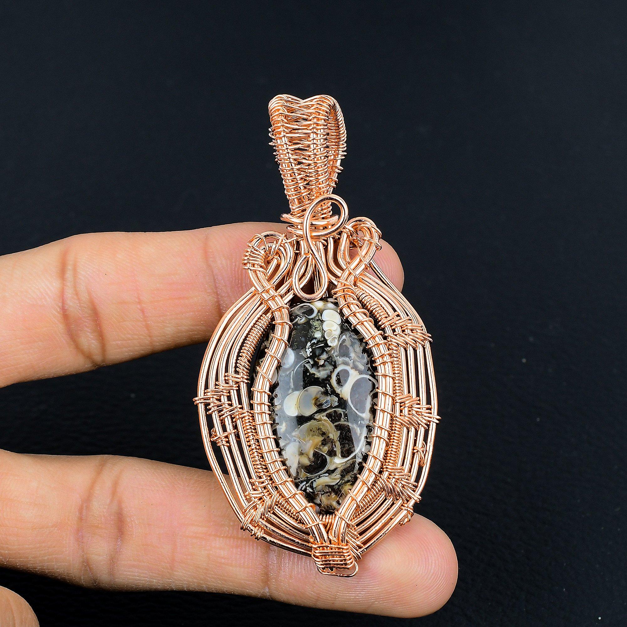 

Turitella Fossil Pendant, Handmade Gemstone Pendant, 999 Copper Wire Wrapped Pendant Antique Jewelry, For Engagement Gift 2.55 Inches