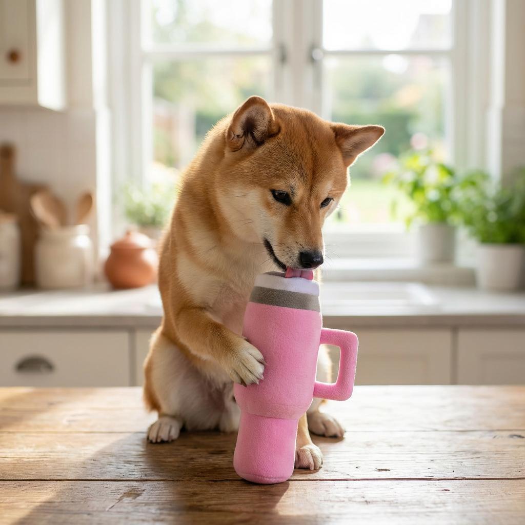Durable Chew Resistant Pet Water Cup Plush Toy. 26x13cm, for Dogs/Cats, Satisfies Chewing Instinct