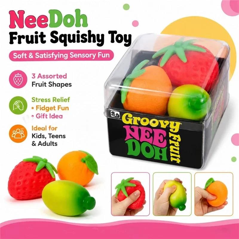 NeeDoh New Fruit Squishy Toy Simulated Strawberry Bananab Orange Fidget Sensory Toy Stress Relief Anti-Anxiety TPR Toy