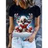 Christmas Gradient Reindeer 3D Print Pattern Women's T-shirt Fashion Christmas Party Round Neck Casual Holiday T-shirt Clothing