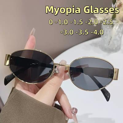 Summer Old Money Style Sunscreen and UV Protection Elliptical Myopia Glasses Fashionable Fashion with Concave Shaped Sunglasses