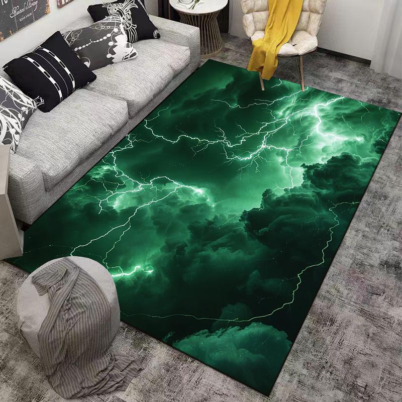 "Green Thunderstorm Lightning Cloud Pattern Carpet for Home Decor" Suitable for Use As an Anti-slip for Living Room Bedroom Sofas