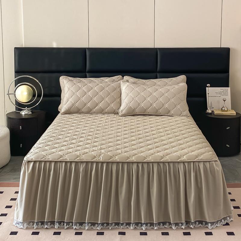 1pc Quilted Bed Skirt Solid Color Bed Cover Lace Style Bedspread Thickened Mattress Protector Roupa De Cama (No Pillowcase)