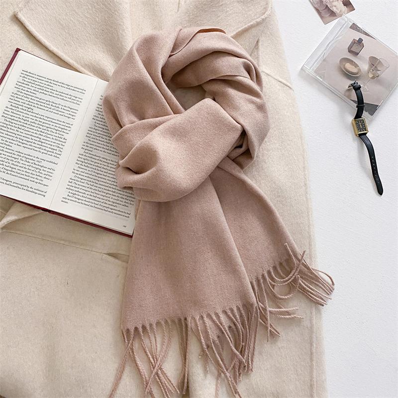 Luxury Wool Scarf For Women Fashion Warm Cashmere Scarves Korean Style Solid Knitted Shawl Wrap Pashmina Bandana Christmas Gift