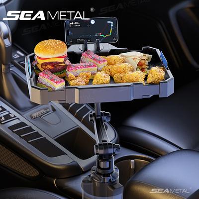 Car Cup Holder Tray, Adjustable Phone Mount, 360° Rotating Food Table Car Extendable Plate