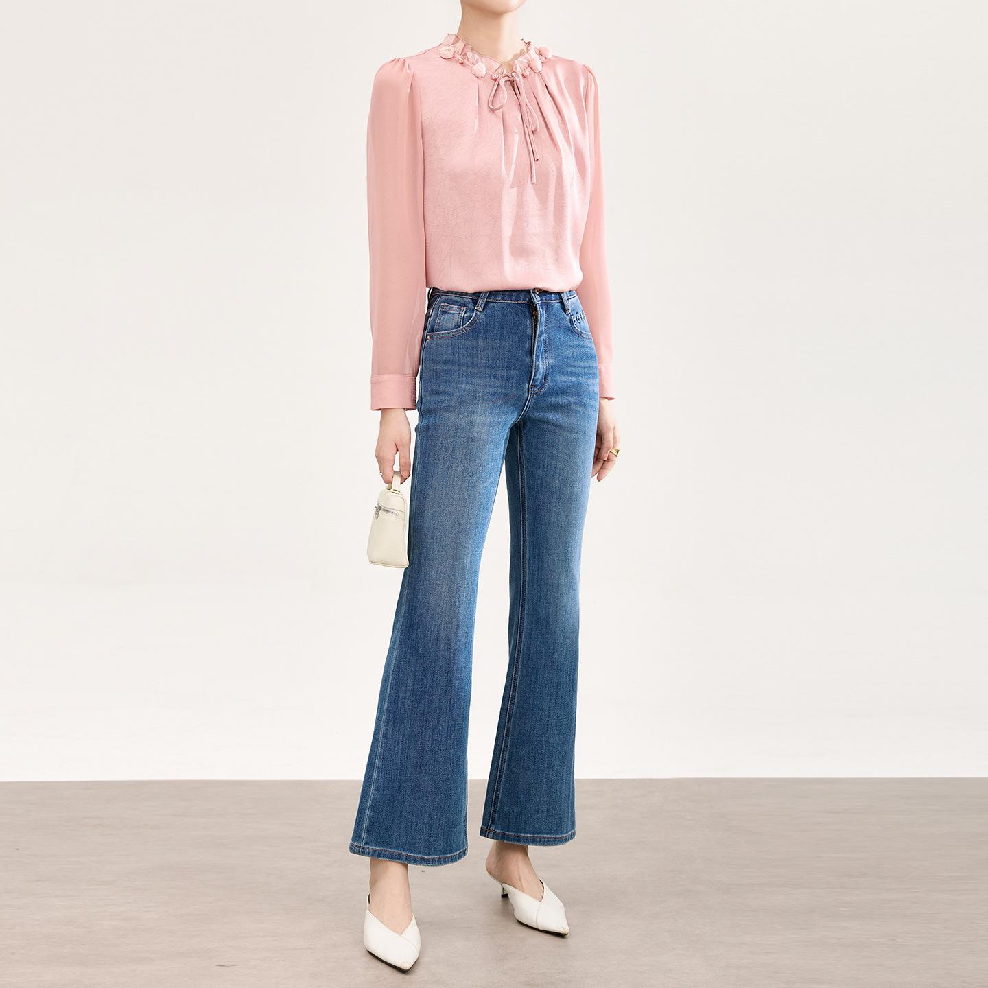 Supermodel Retro Micro Flare Tencel Cotton Denim Jeans - Women s High-Quality Stretch Pants 26 синий