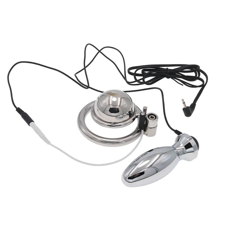 Electric Shock Chastity Lock Pulse Butt Plug Combination Suit Penis Massage Back Court Masturbation Adult Toys Sex Tools