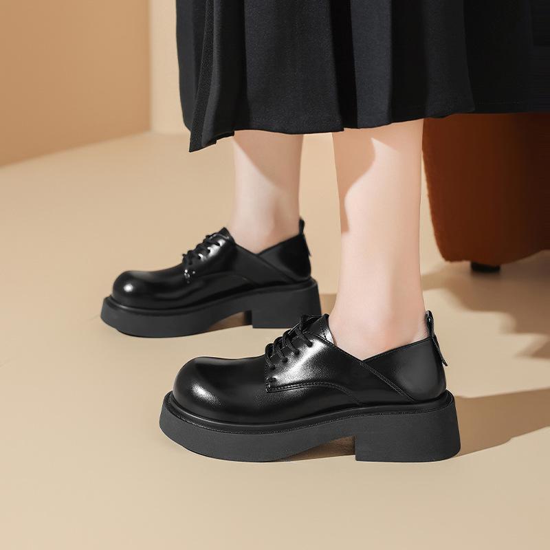 Augustine loafers women's 2025 new summer retro British style brown platform big head black small leather shoes